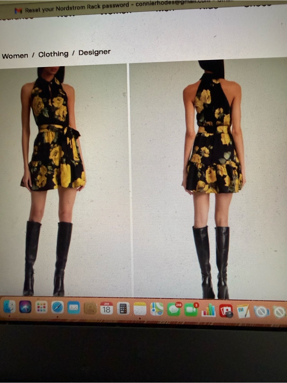 Alice + Olivia Black Halter Mini Dress with Yellow Floral Print